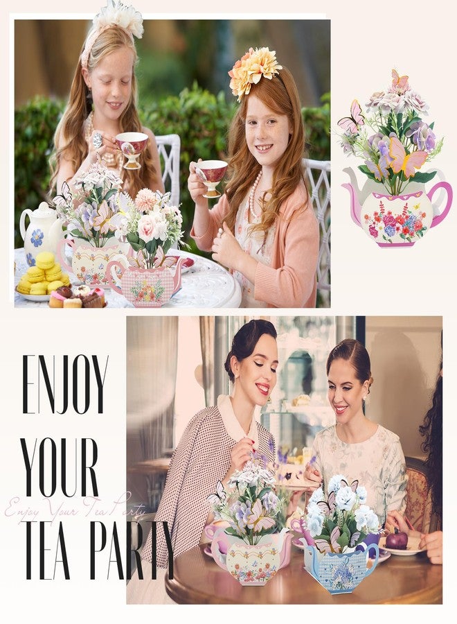 Lunmon 53 Pcs Floral Tea Party Decorations,6 Teapot Flower Boxes Tea Party Centerpiece for Table with 6 Artificial Peony Bouquets,40 Butterfly Plugin, Flower Mud for Princess Floral Wedding(Cute) - Image 4